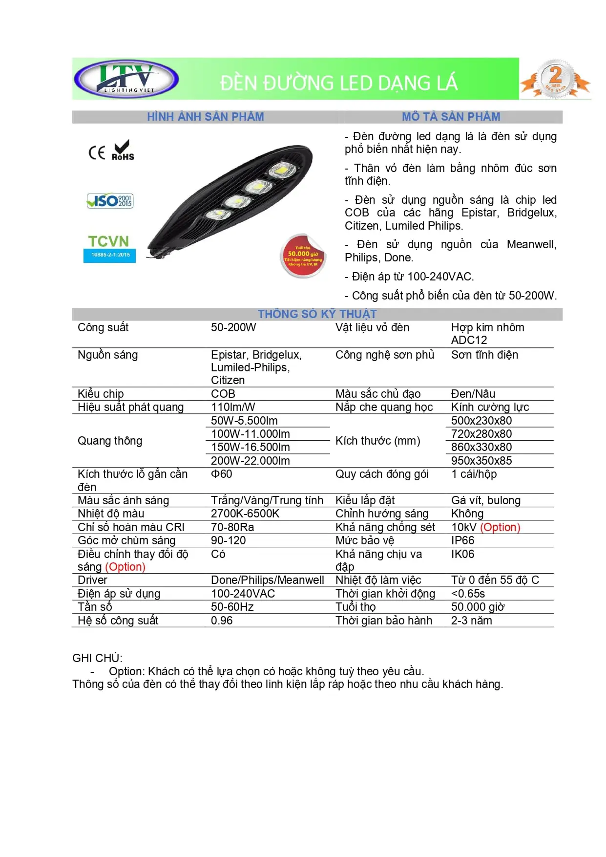Đèn đường led dạng lá LTV