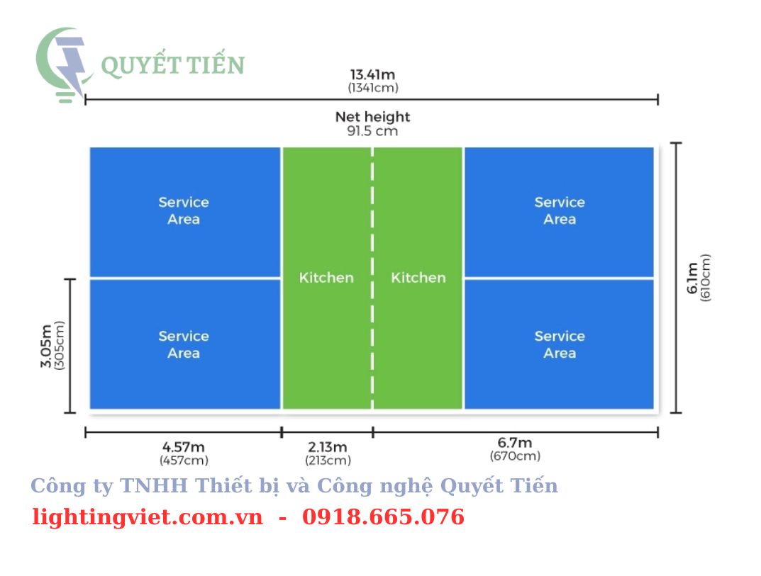 kích thước lắp đặt đèn Sân pickleball